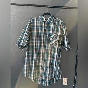 Men’s Short Sleeve Button-Up Plaid Shirt – Teal, Navy & White
